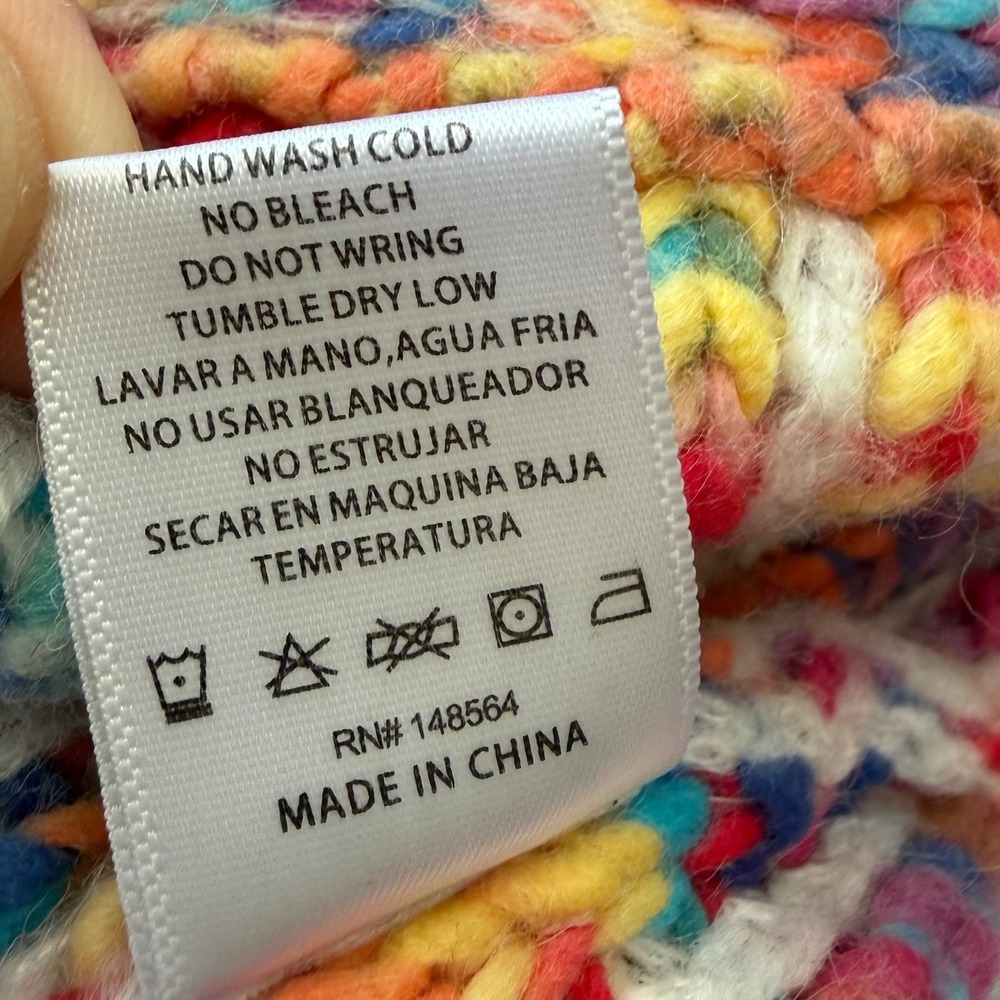 NWOT Akira Women's Rainbow Chunky Knit Fringe Cardigan Gold Button Multicolor L‎ - Picture 11 of 13
